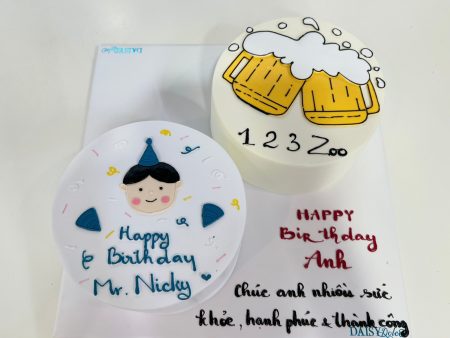 ST6692-Hai Bánh Trên 1 Đế,Bánh Vẽ Mặt Nam, Vẽ Ly Bia