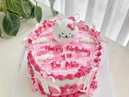 TH102-Bánh Kem Sữa Tươi-Tạo Hình Mèo Mini-Bánh Cho Bé Gái.