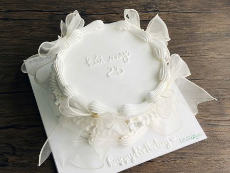 ST6889-Bánh Hoa Kem Sữa Tươi-Retro-Nơ Trắng-Ruy Băng.