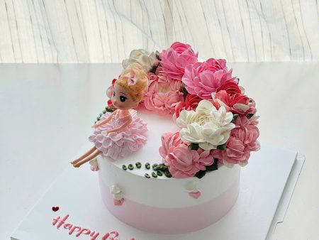 BÁNH BÚP BÊ HOA KEM SỮA TƯƠI-MÀU HỒNG
